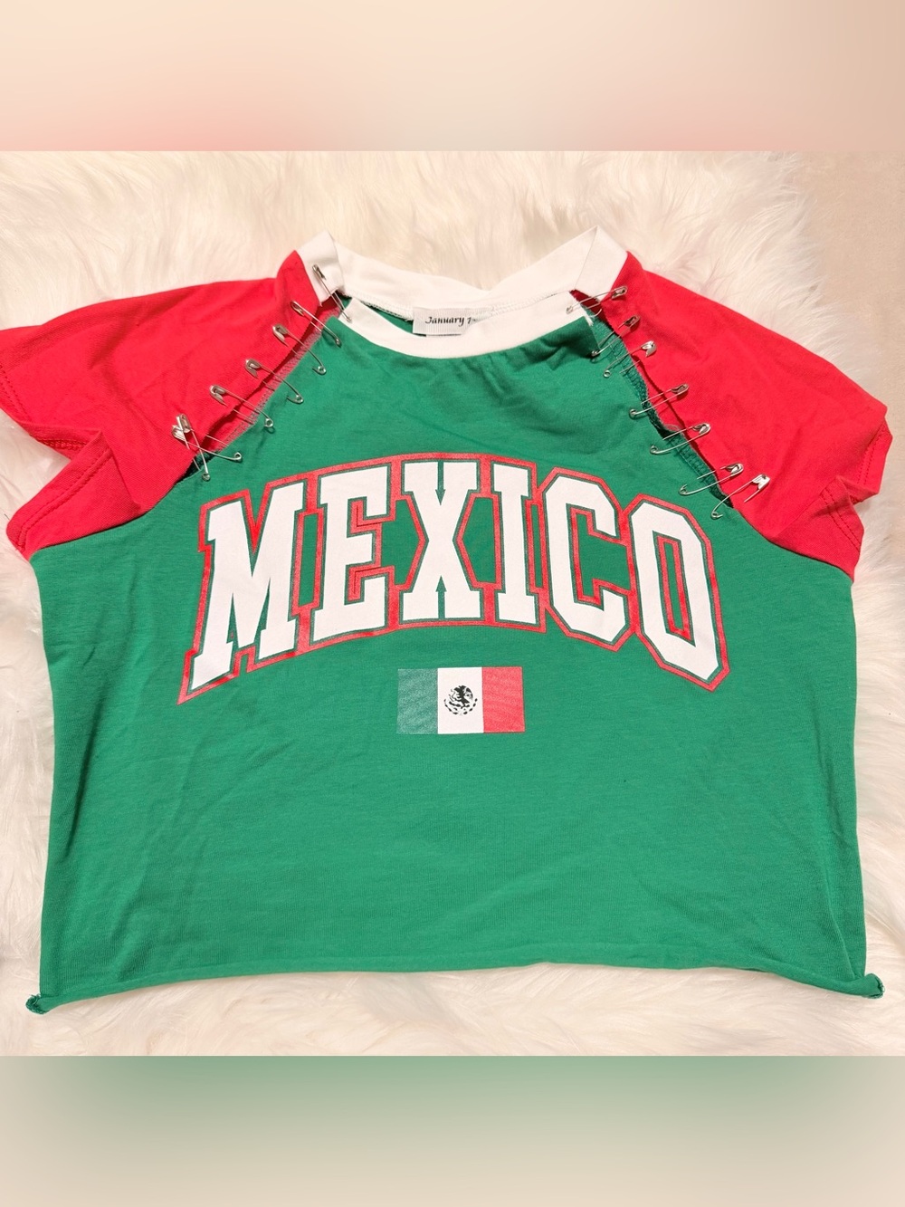 January 7 Green and Red Mexico Graphic Crop Top